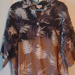 *NWOT* POL Ombre Button Front Short Sleeve Palm Print High-Low Blouse Sz S